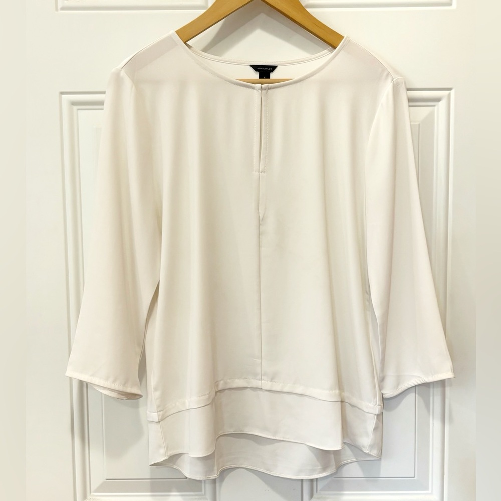 Ann Taylor Cream/Off White 3/4 Sleeves Top Blouse In Size Small